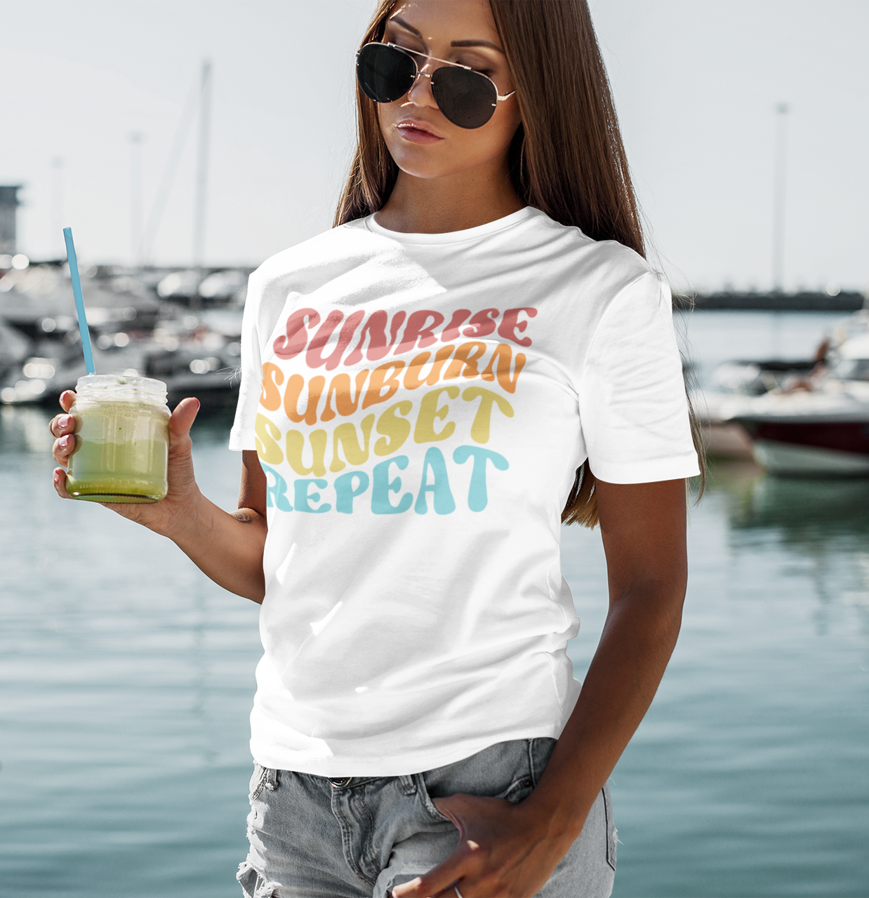 Womens SUNRISE SUNBURN SUNSET REPEAT short sleeve t-shirt