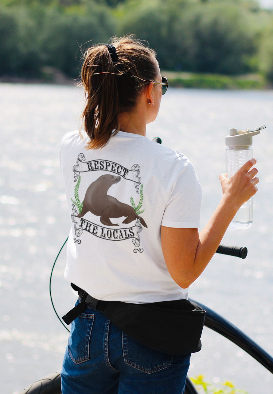 Womens RESPECT the LOCALS Sea Lion back print short sleeve t-shirt