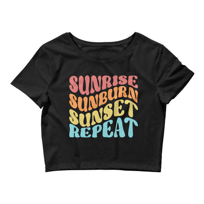 Womens SUNRISE SUNBURN SUNSET REPEAT Crop Tee